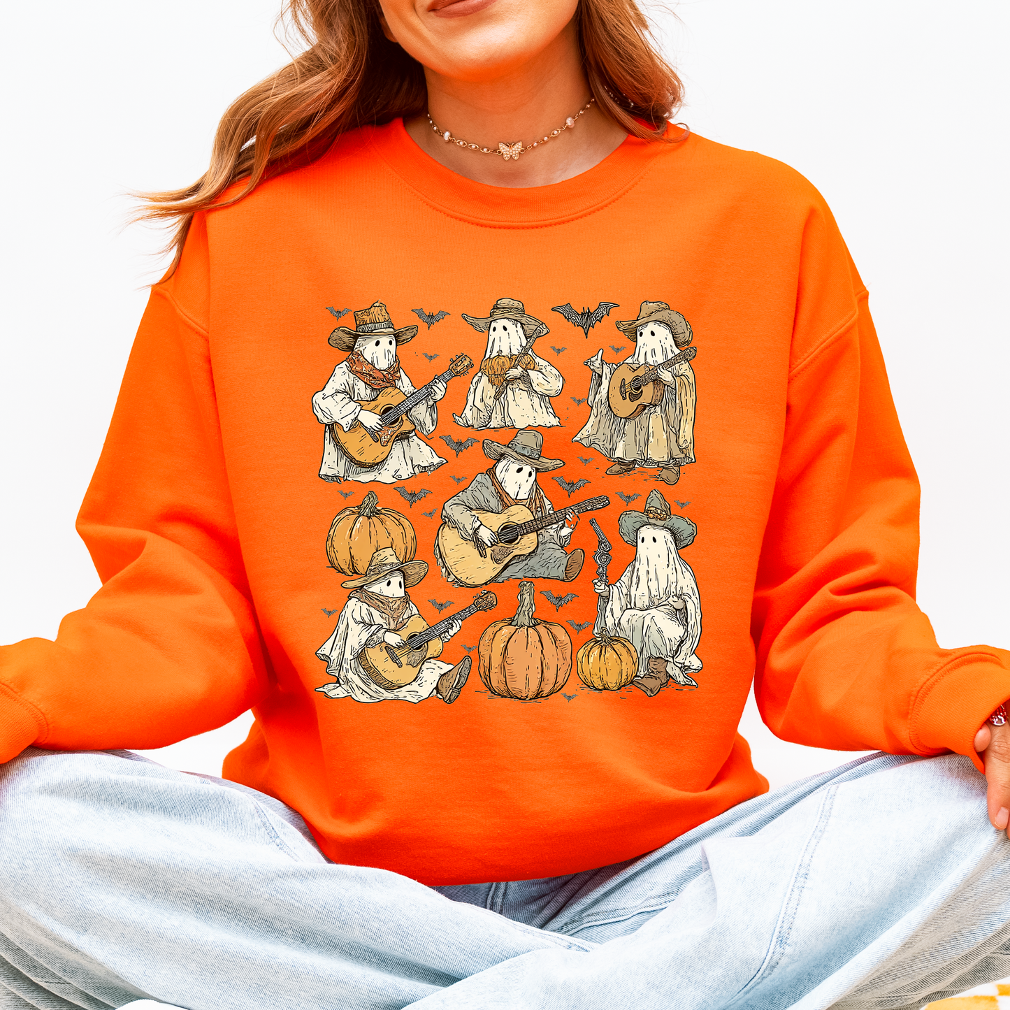 Ghost Cowboys Halloween Bats Spooky Sweatshirt Refinery Number One