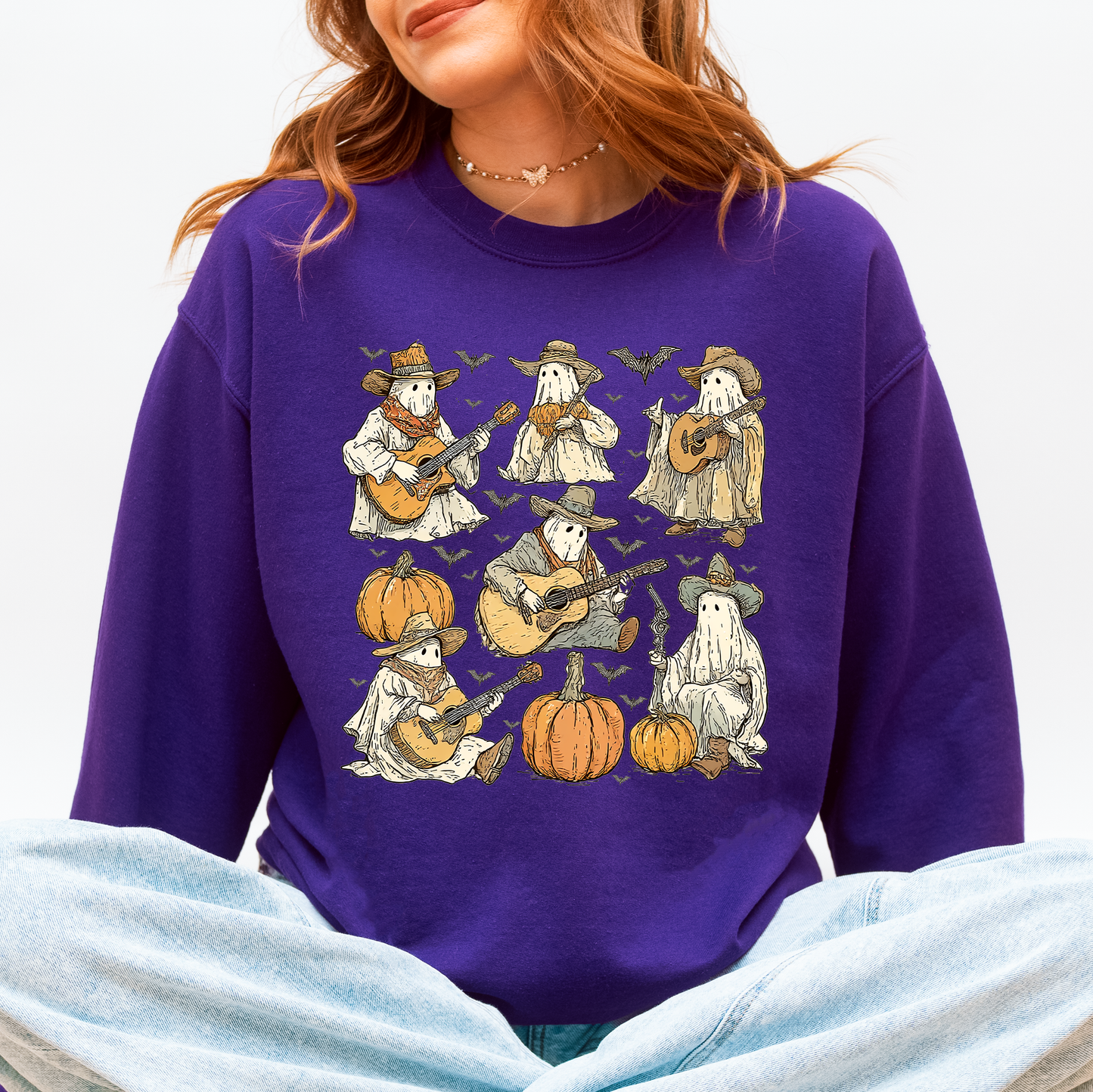 Ghost Cowboys Halloween Bats Spooky Sweatshirt Refinery Number One