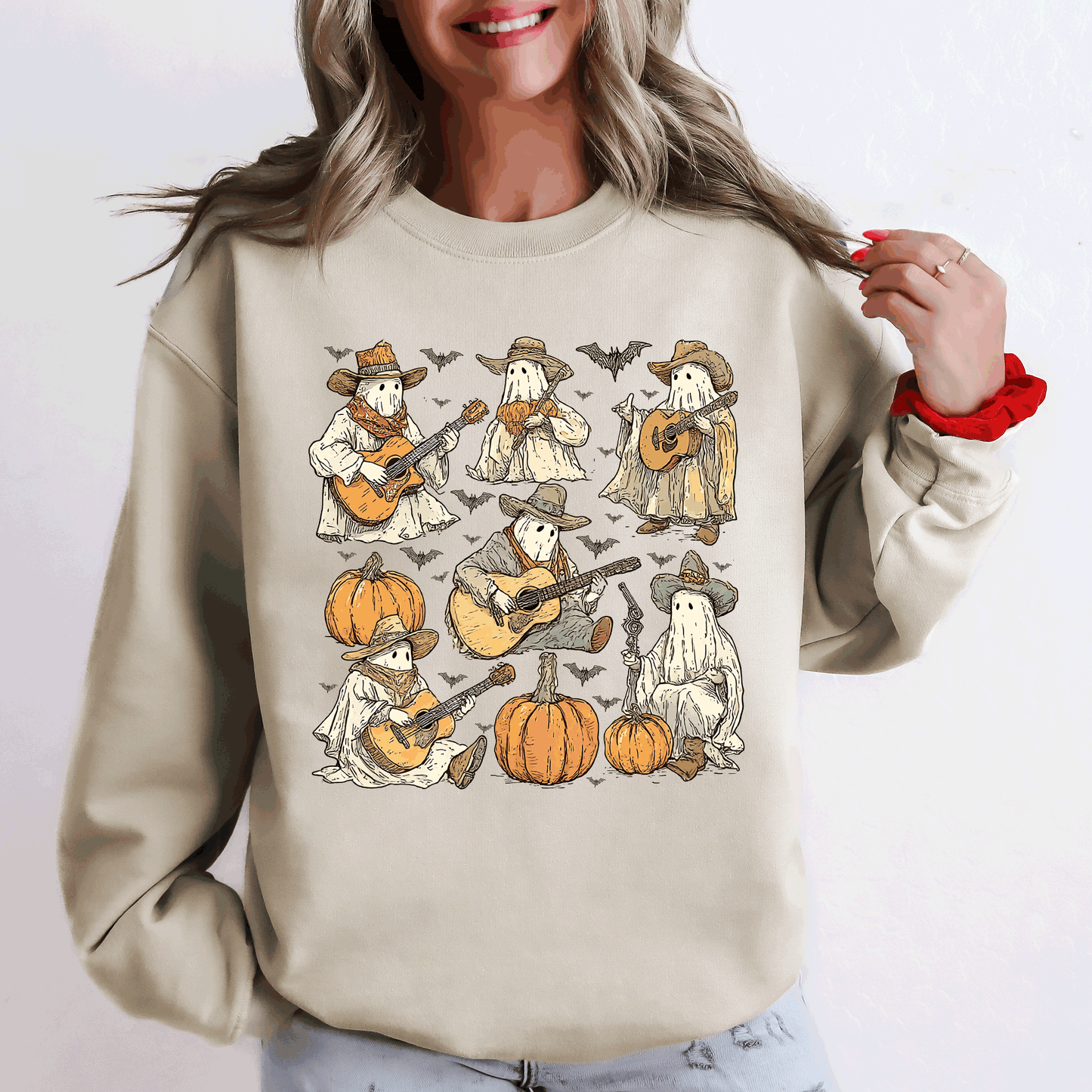 Ghost Cowboys Halloween Bats Spooky Sweatshirt Refinery Number One