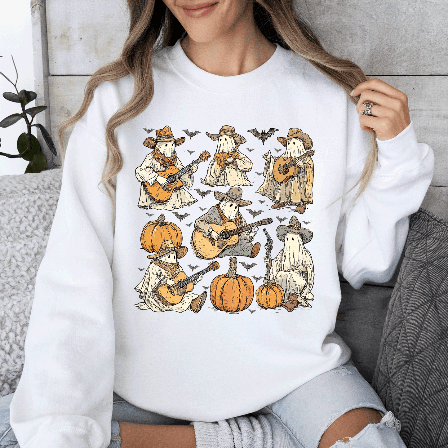 Ghost Cowboys Halloween Bats Spooky Sweatshirt Refinery Number One