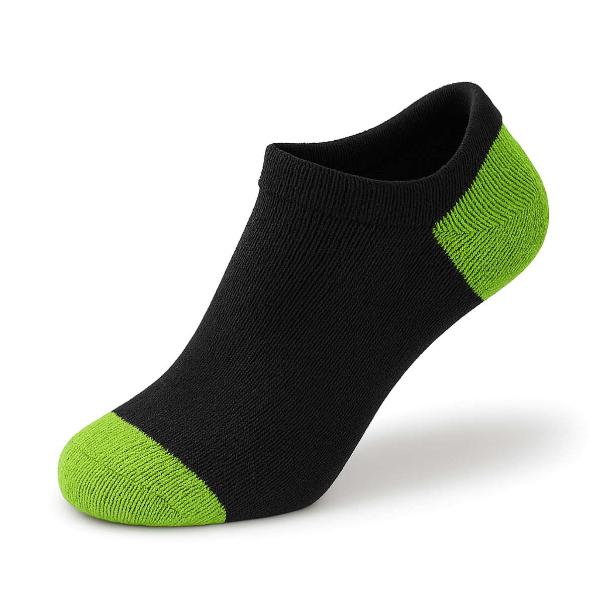Men's 100% Cotton Low Cut Ankle Socks Black Color with Green Heel and Toe