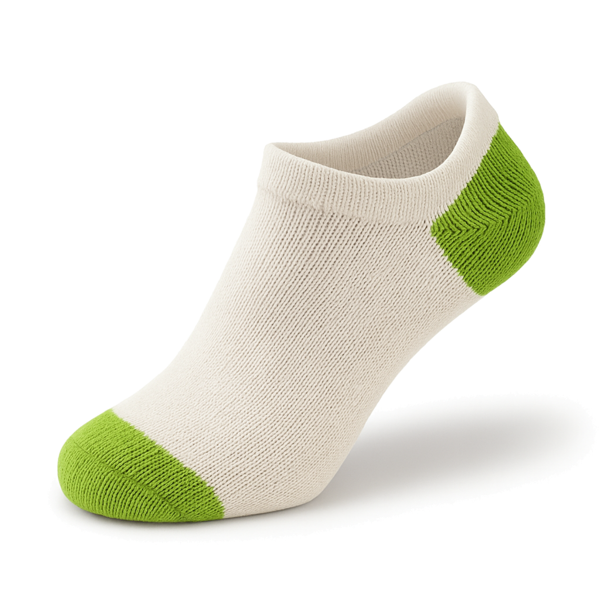 Men's 100% Cotton Low Cut Ankle Socks Natural Color with Green Heel and Toe