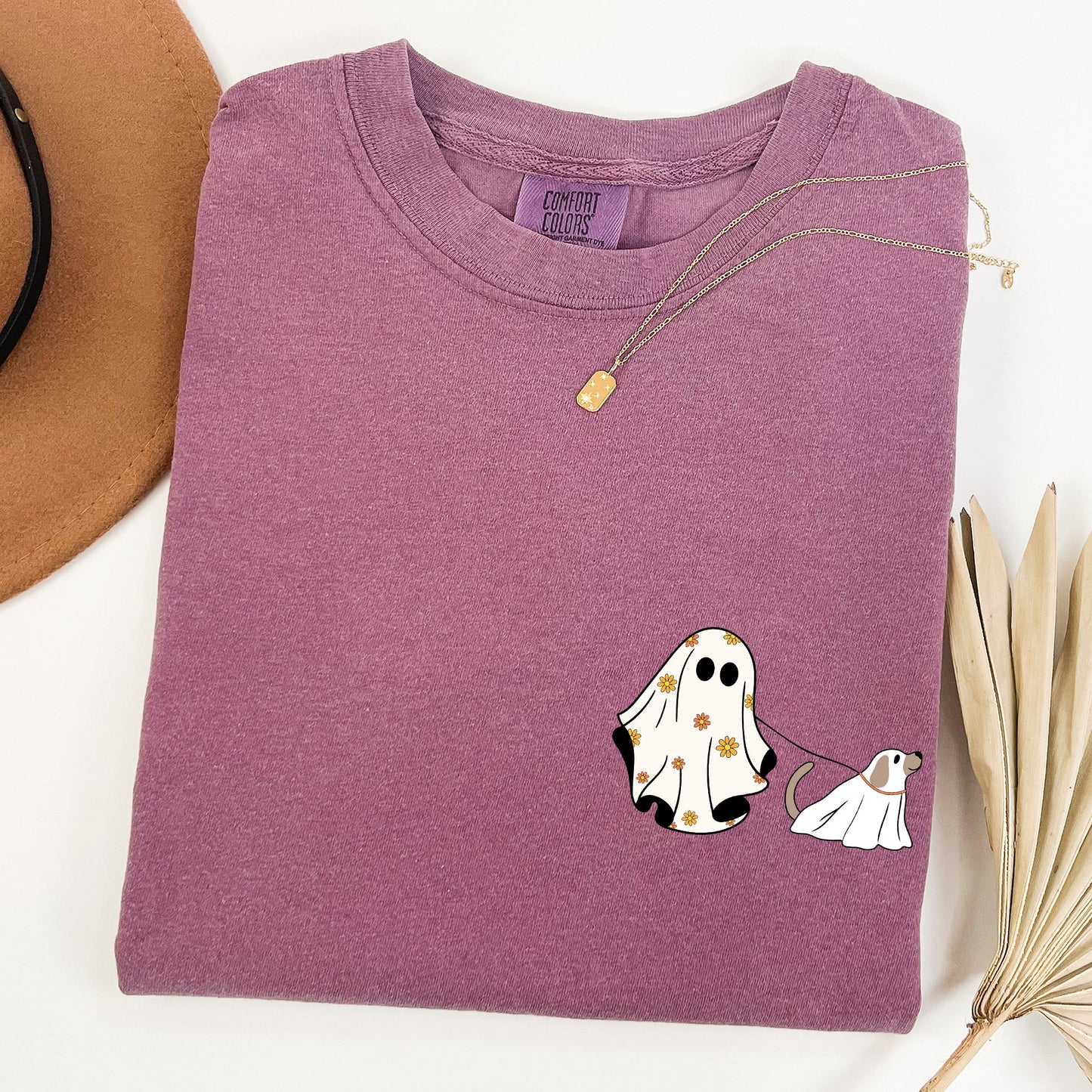 Ghost Walking Dog Pocket Print Cute Shirt Comfort Colors T-Shirt