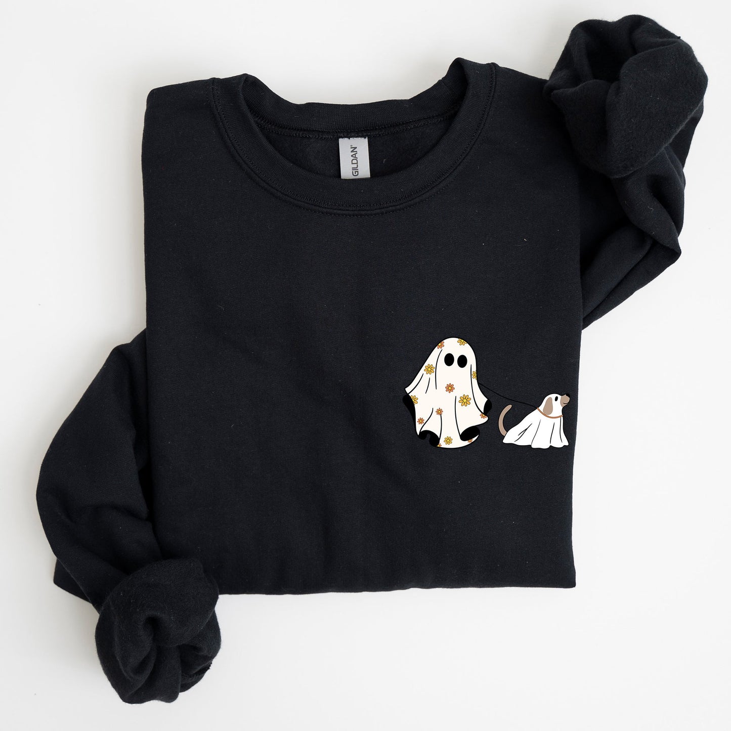 Ghost Walking Dog Pocket Print Cute Sweatshirt