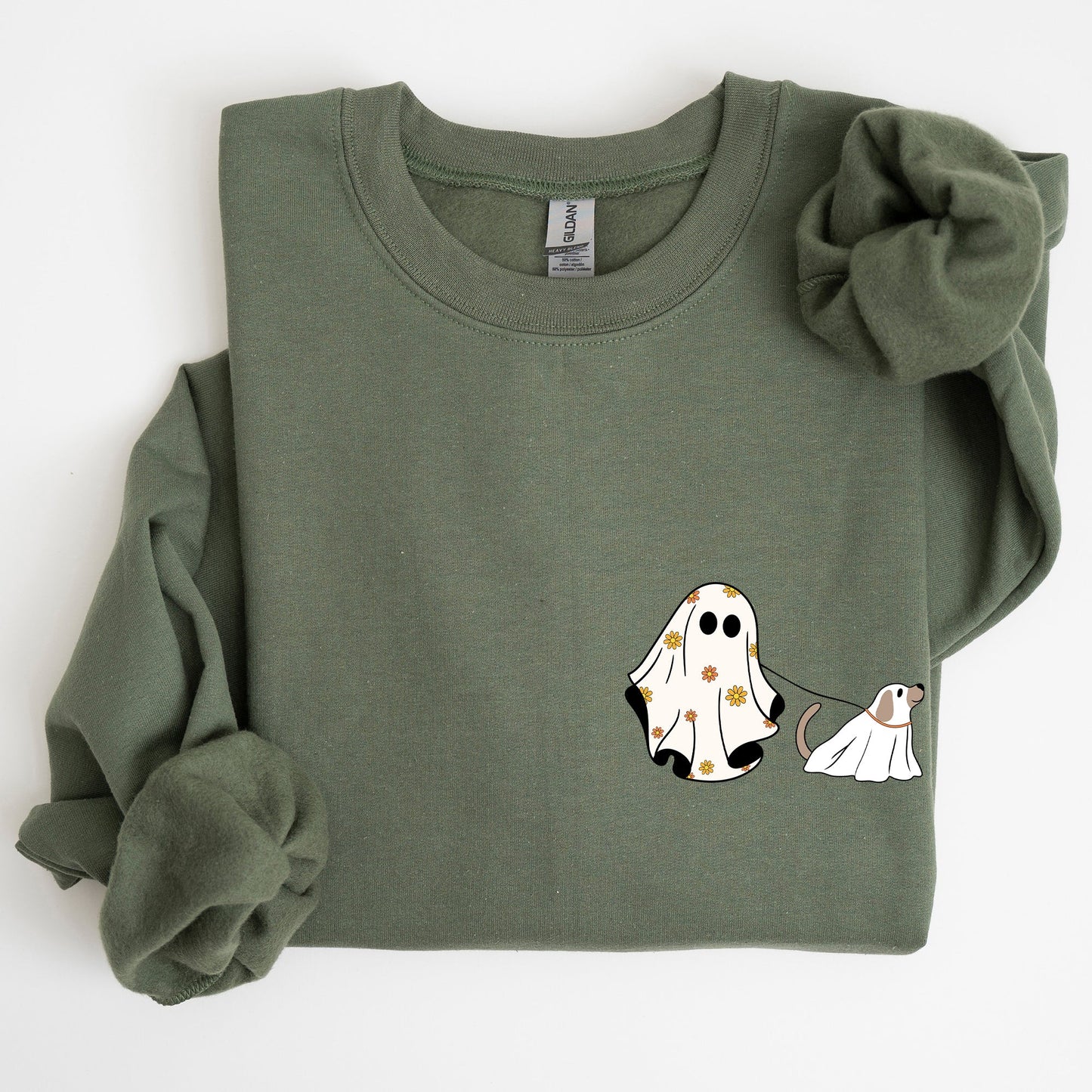 Ghost Walking Dog Pocket Print Cute Sweatshirt