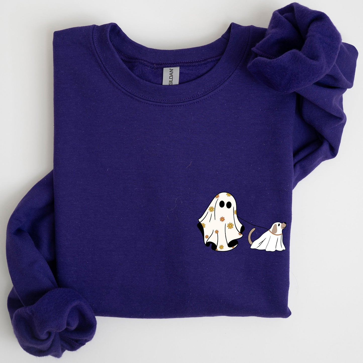 Ghost Walking Dog Pocket Print Cute Sweatshirt