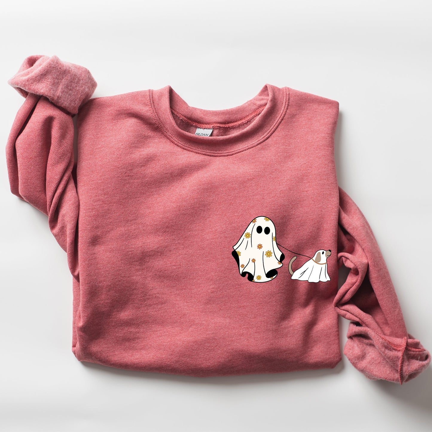 Ghost Walking Dog Pocket Print Cute Sweatshirt