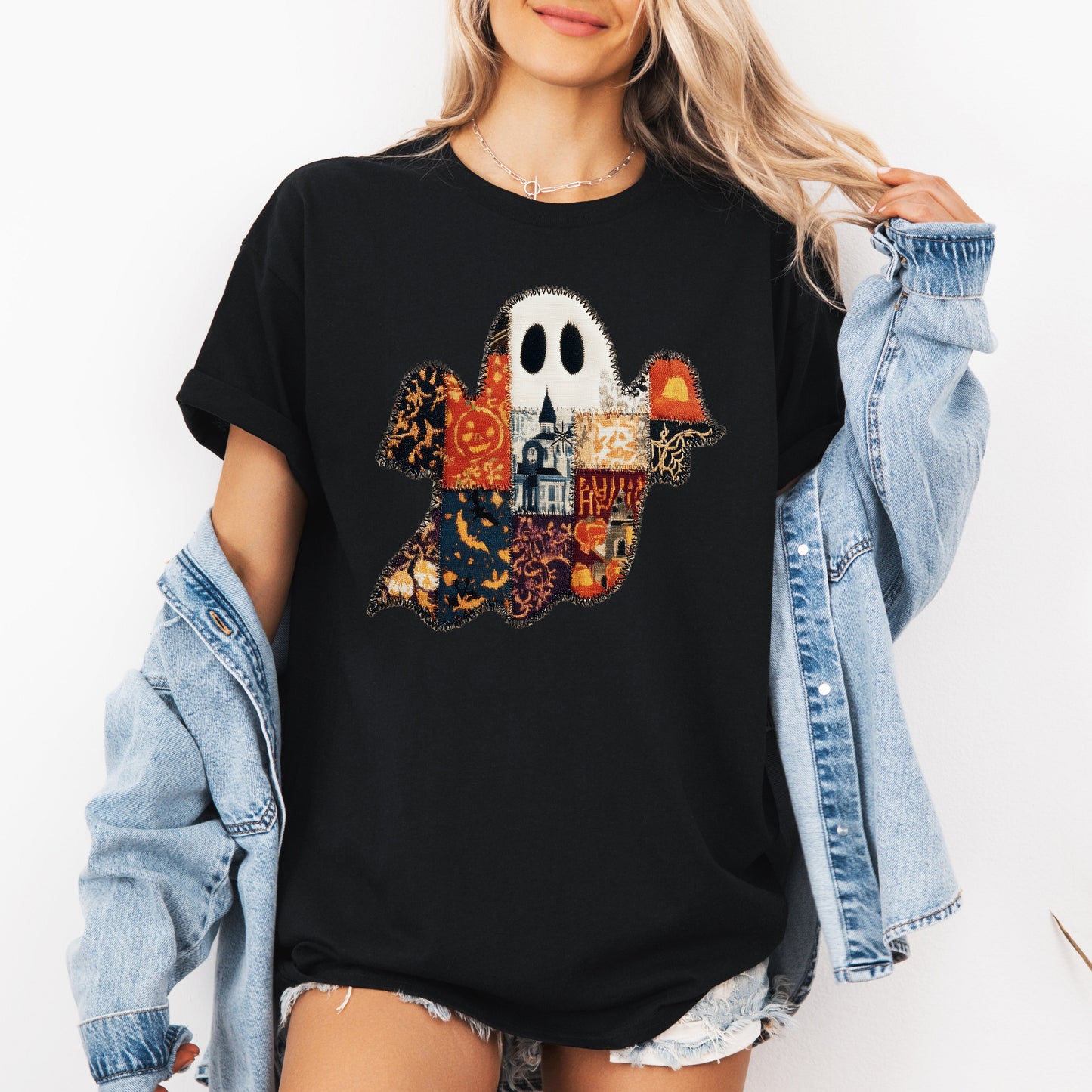Ghost Faux Quilt Classic T-shirt Cute Halloween Fall Autumn Tshirt Refinery Number One