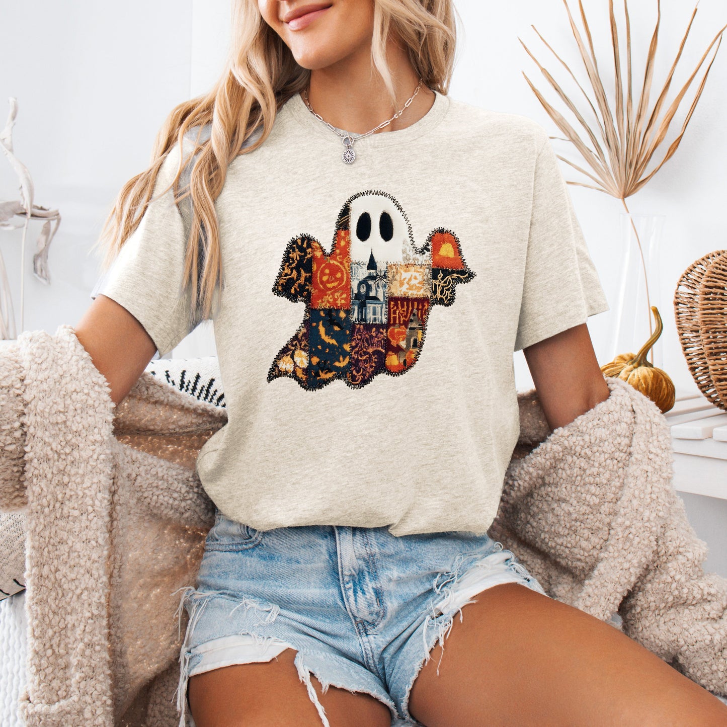 Ghost Faux Quilt Classic T-shirt Cute Halloween Fall Autumn Tshirt Refinery Number One