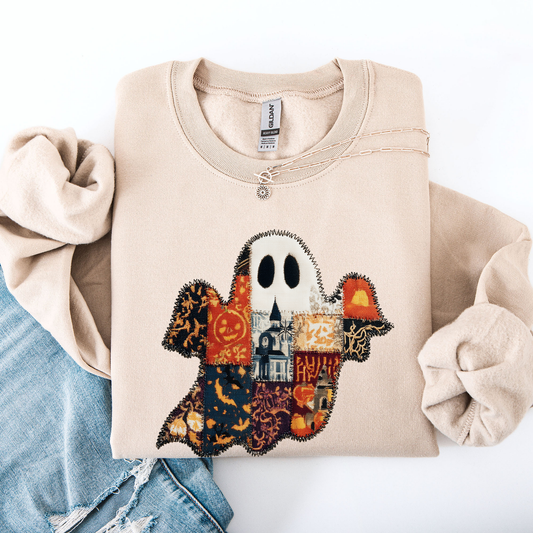 Ghost Faux Quilt Classic Sweatshirt Halloween Fall Autumn