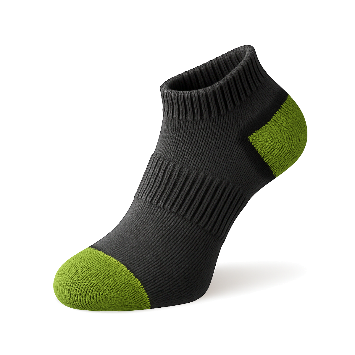 Men's 100% Cotton Sport Ankle Socks Black Color with Green Heel and Toe