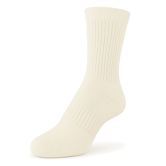 Men's 100% Cotton Sport Crew Socks Natural Color Solid