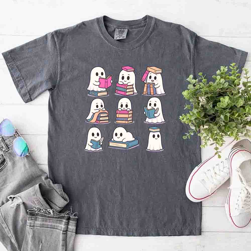 Ghost Reading Comfort Colors Shirt Spooky Book Lover Tee