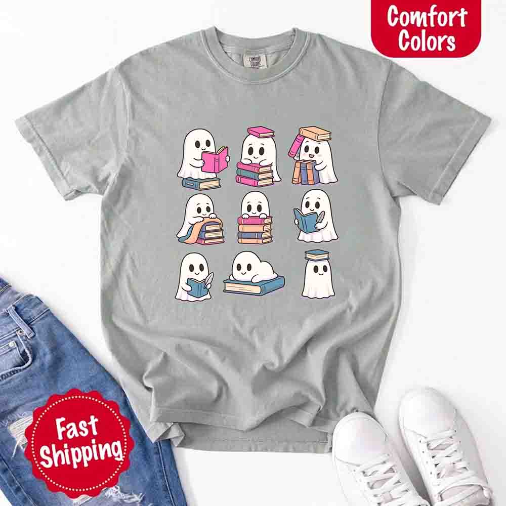 Ghost Reading Comfort Colors Shirt Spooky Book Lover Tee