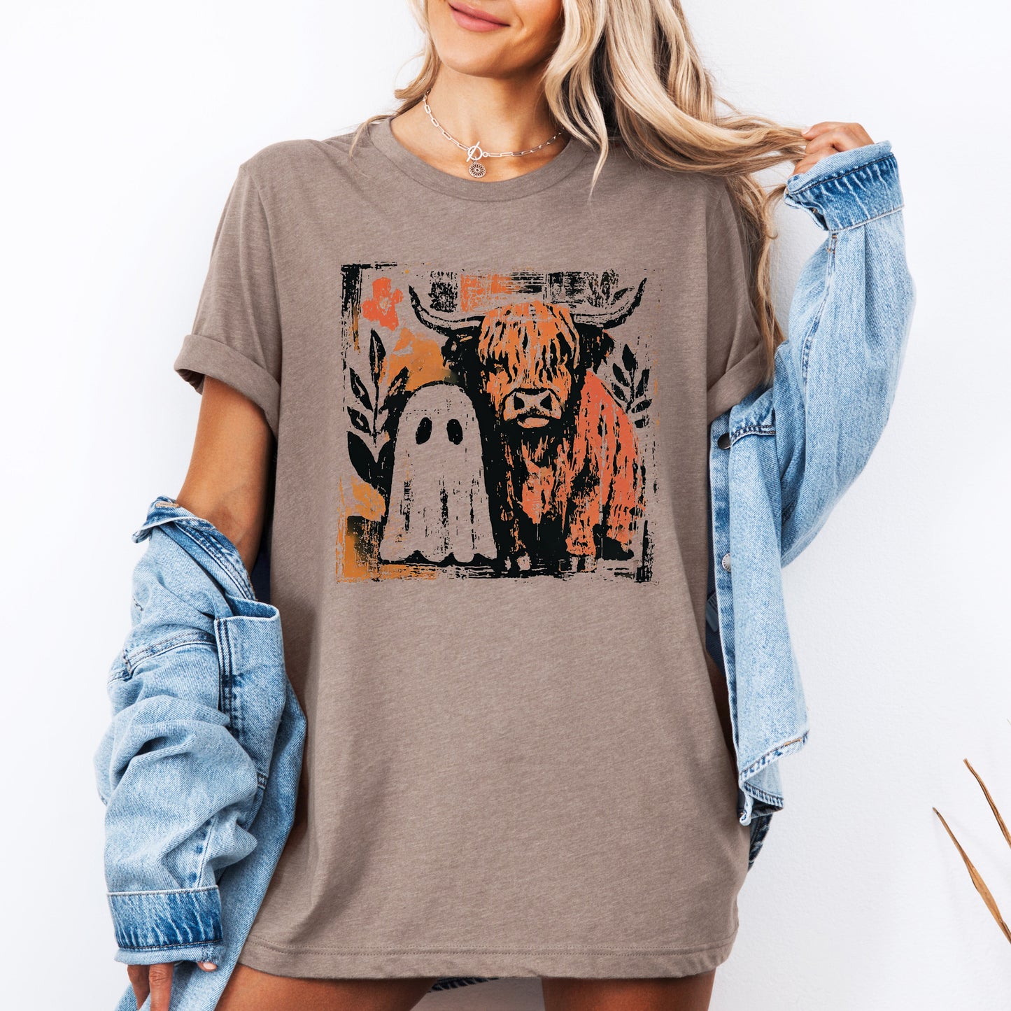 Cute Autumn Halloween Spooky Fall T-shirt Ghost and Cow Refinery Number One