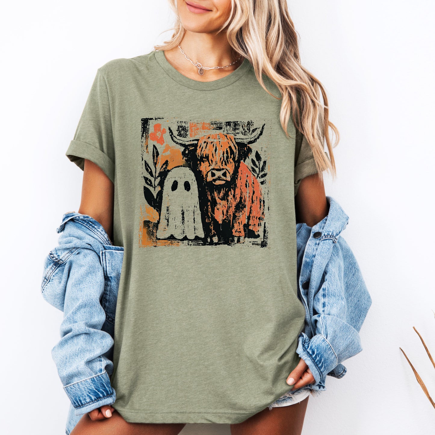 Cute Autumn Halloween Spooky Fall T-shirt Ghost and Cow Refinery Number One