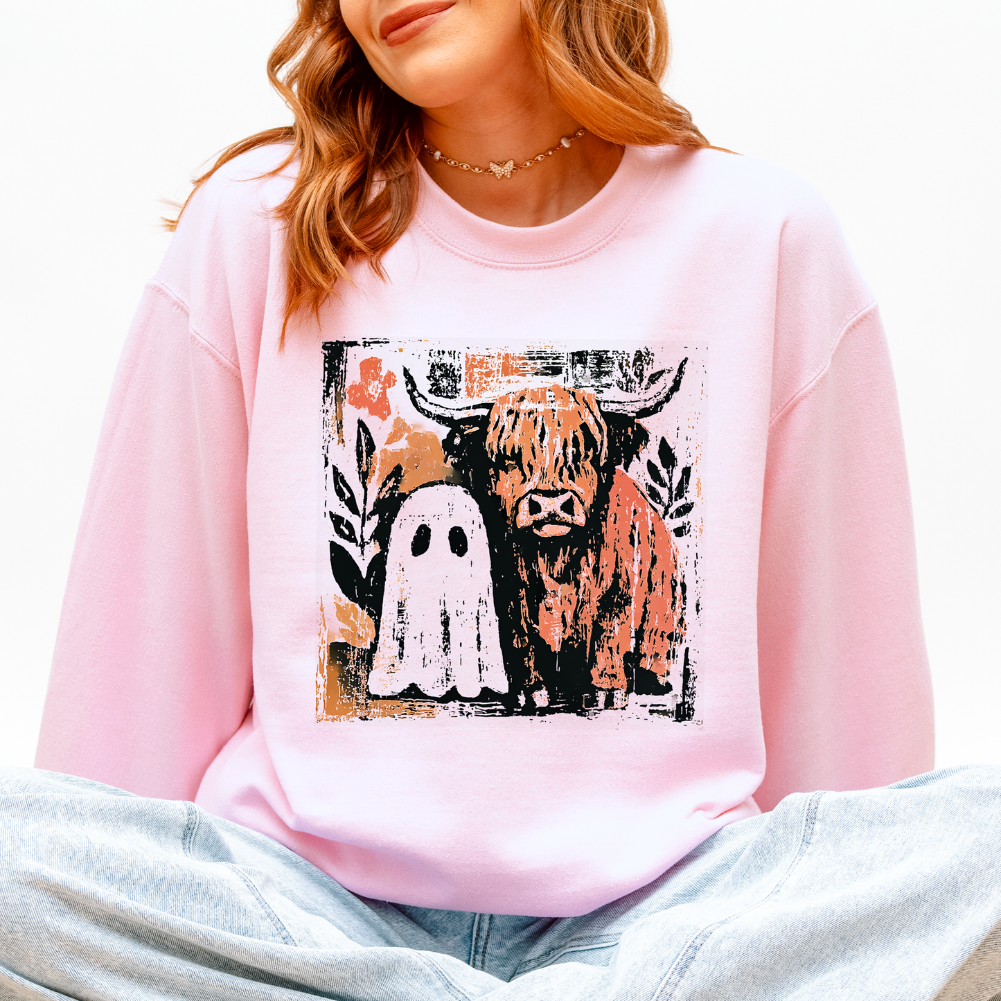 Ghost and Cow Cute Autumn Halloween Spooky Fall Sweatshirt Refinery Number One