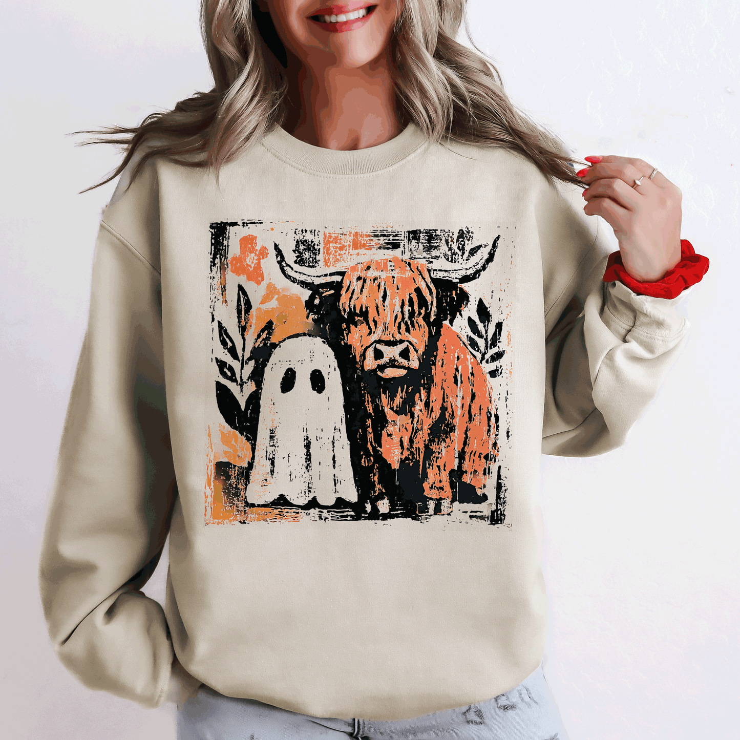 Ghost and Cow Cute Autumn Halloween Spooky Fall Sweatshirt Refinery Number One