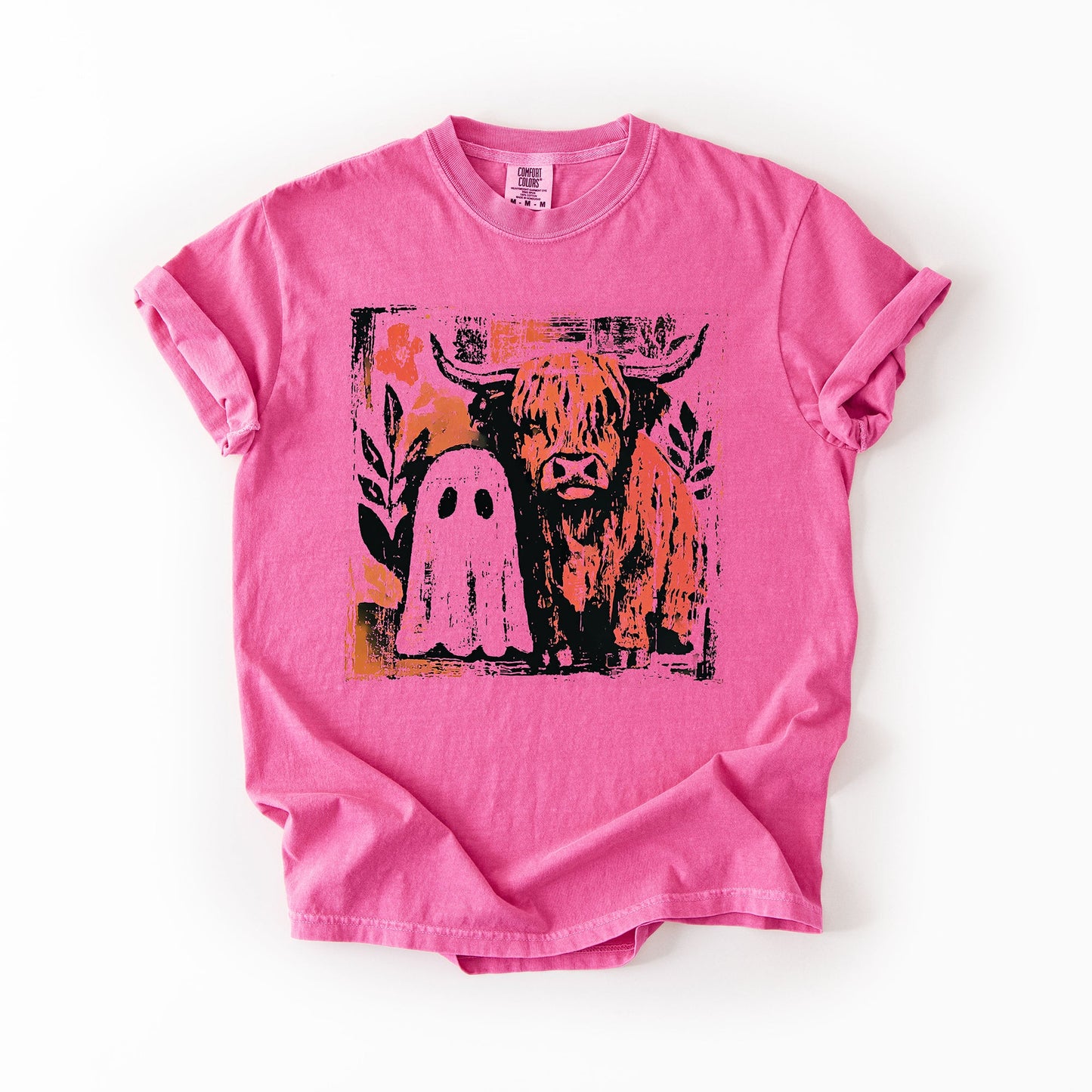 Cute Autumn Halloween Ghost and Cow Comfort Colors T-Shirt