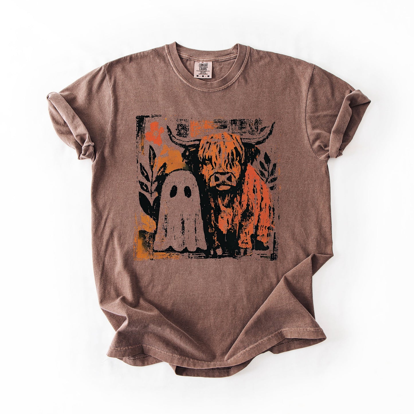Cute Autumn Halloween Ghost and Cow Comfort Colors T-Shirt