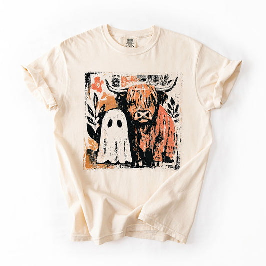 Cute Autumn Halloween Ghost and Cow Comfort Colors T-Shirt