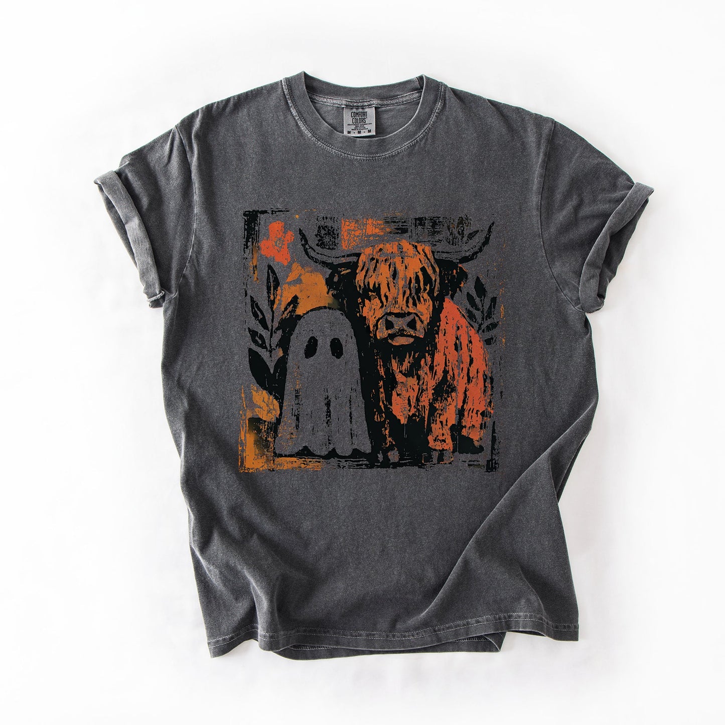 Cute Autumn Halloween Ghost and Cow Comfort Colors T-Shirt