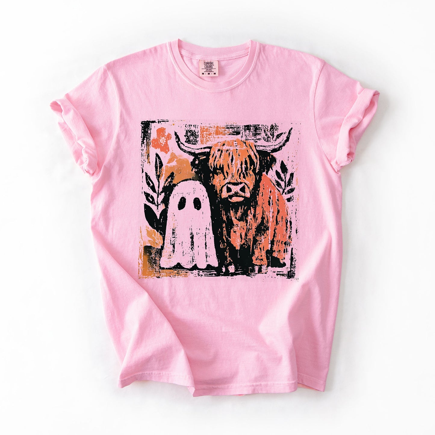 Cute Autumn Halloween Ghost and Cow Comfort Colors T-Shirt