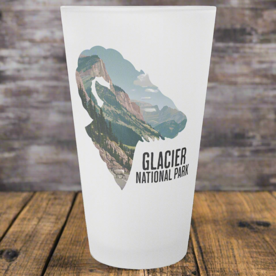 Frosted Pint Glass Big Horned Sheep Glacier National Park