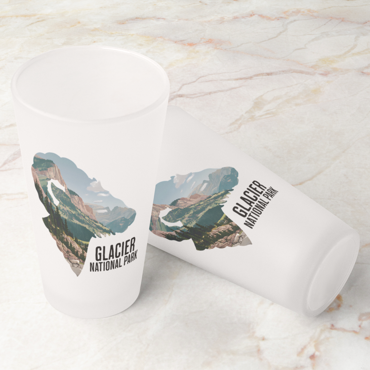 Frosted Pint Glass Big Horned Sheep Glacier National Park