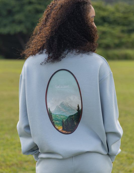 God Is Here Pearl Blue Unisex Crewneck
