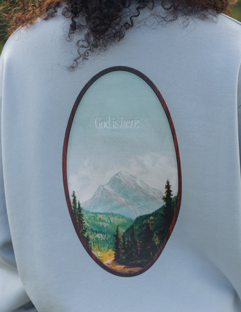 God Is Here Pearl Blue Unisex Crewneck