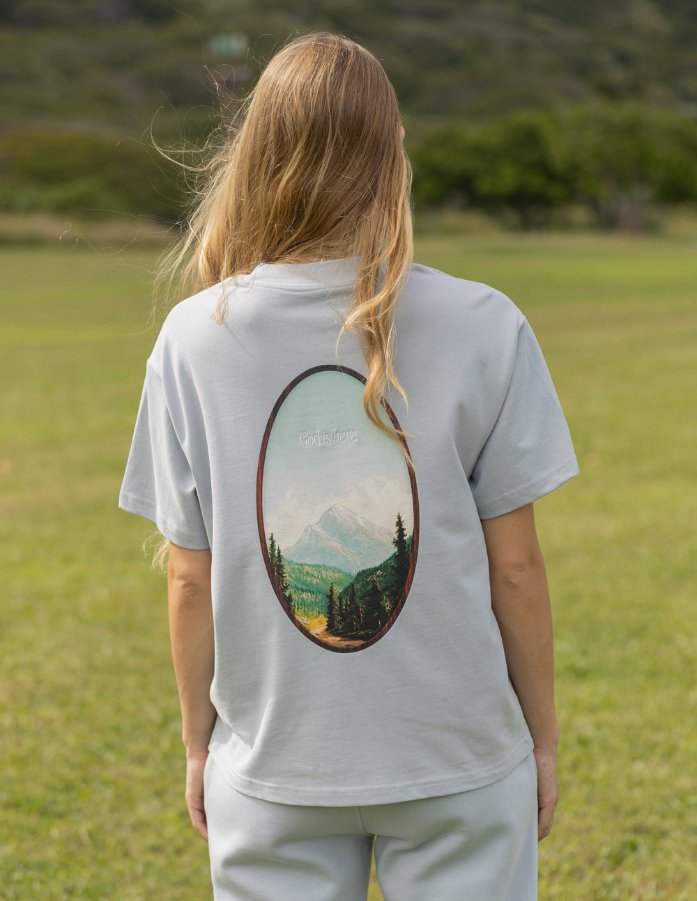 God Is Here Pearl Blue Oversized Unisex Tee