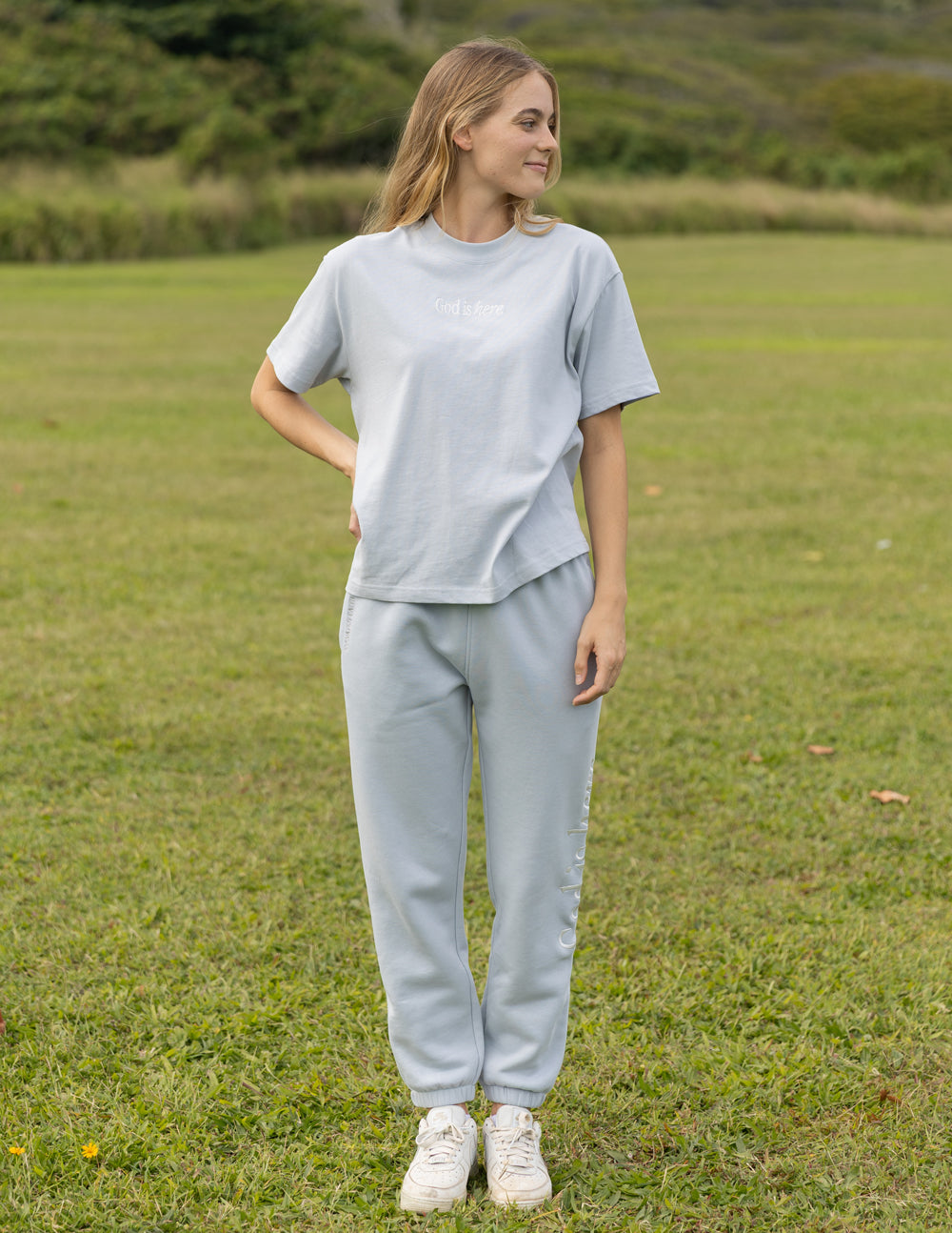 God Is Here Pearl Blue Oversized Unisex Tee