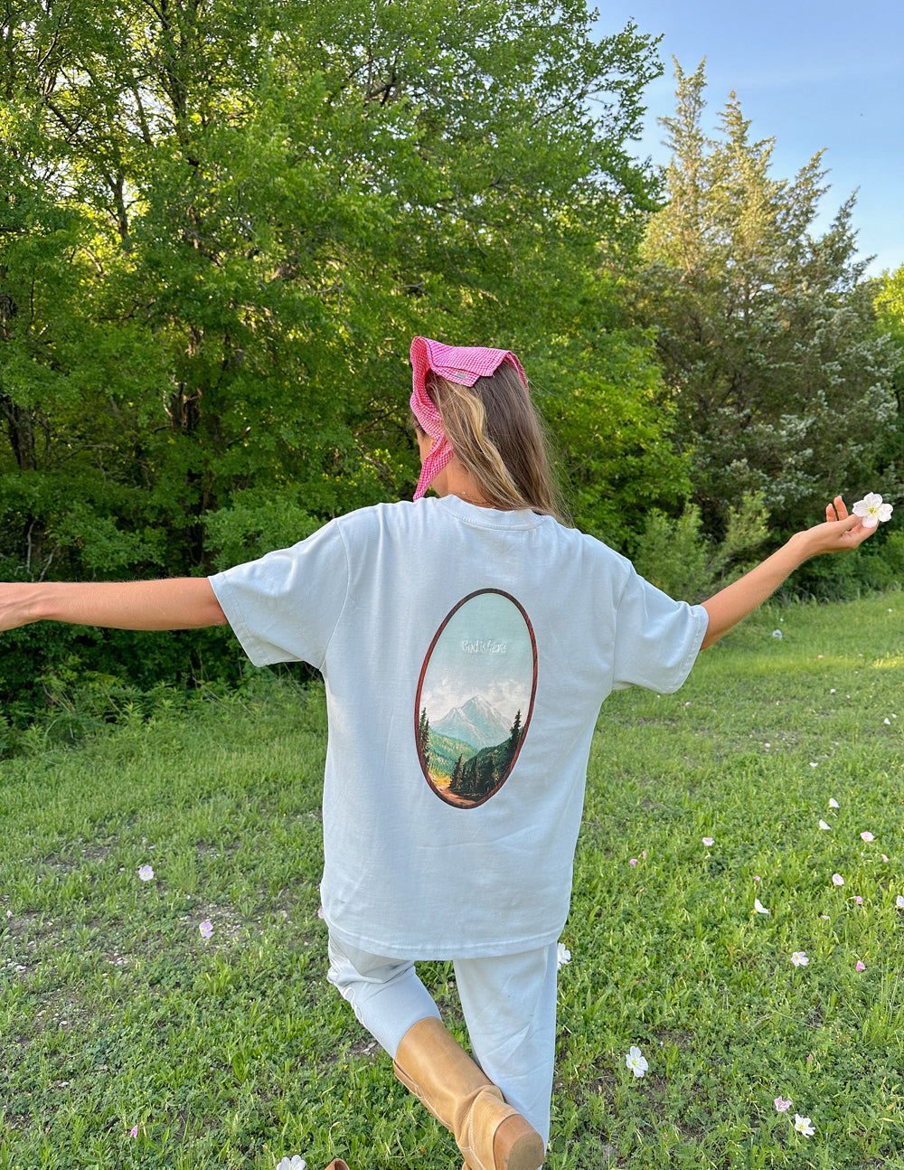 God Is Here Pearl Blue Oversized Unisex Tee