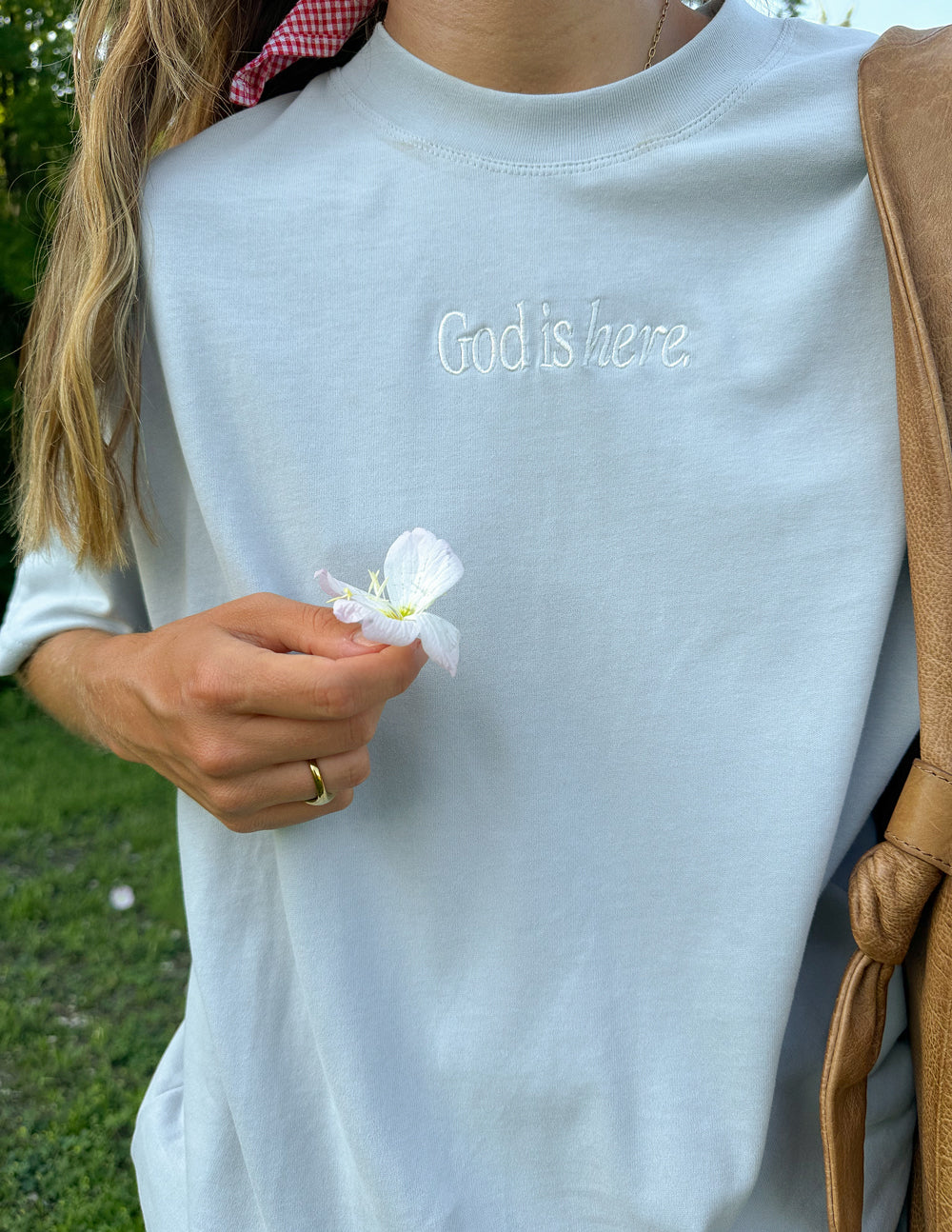 God Is Here Pearl Blue Oversized Unisex Tee