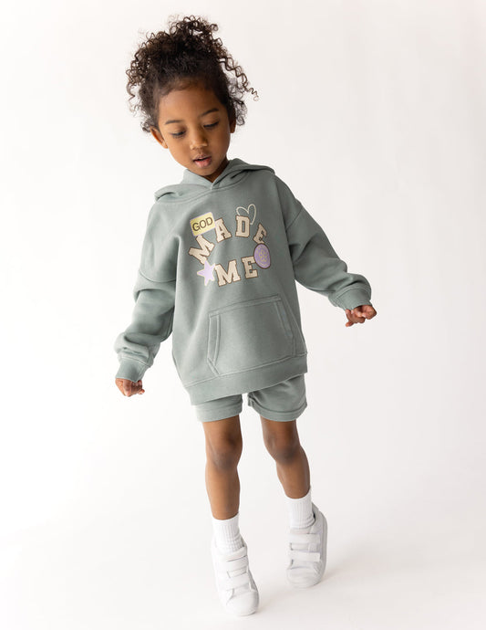 Kids Oversized Hoodie God Made Me Millstone Grey