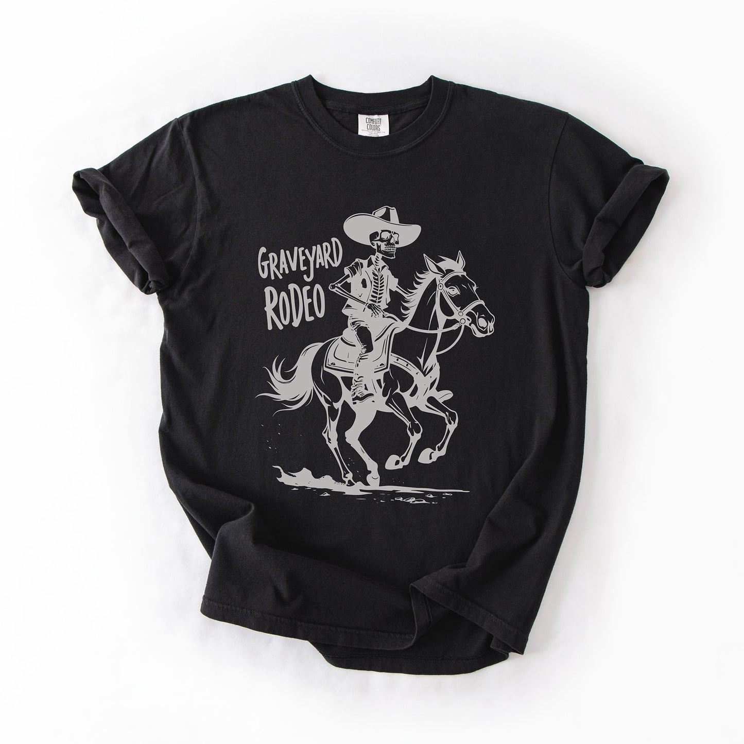 Halloween Cowboy Skeleton Comfort Colors T-Shirt Graveyard Rodeo