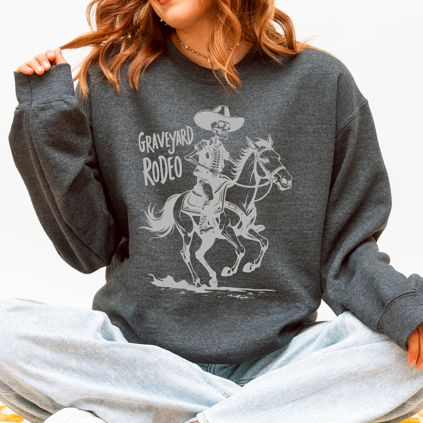 Graveyard Rodeo Cowboy Skeleton Halloween Sweatshirt Refinery Number One
