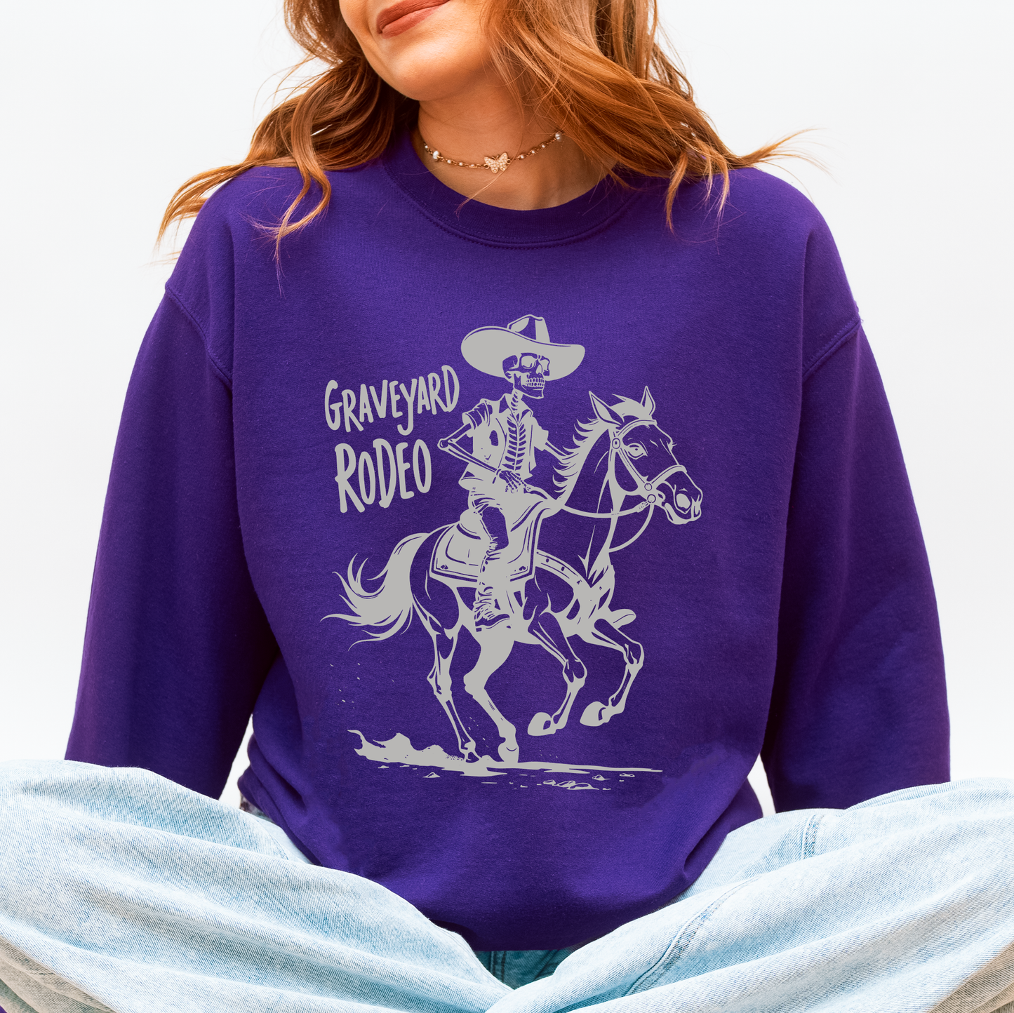 Graveyard Rodeo Cowboy Skeleton Halloween Sweatshirt Refinery Number One