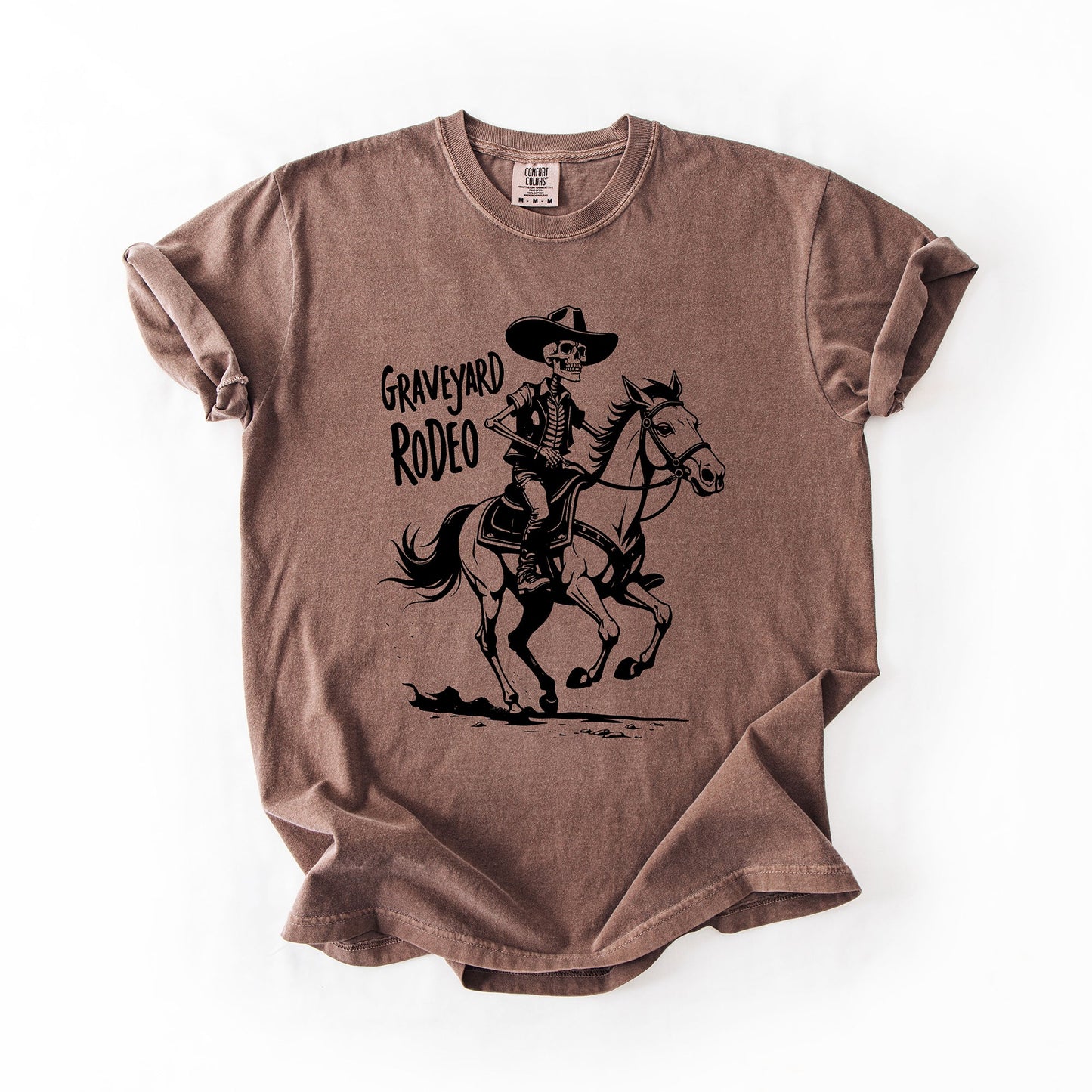 Halloween Cowboy Skeleton Comfort Colors T-Shirt Graveyard Rodeo
