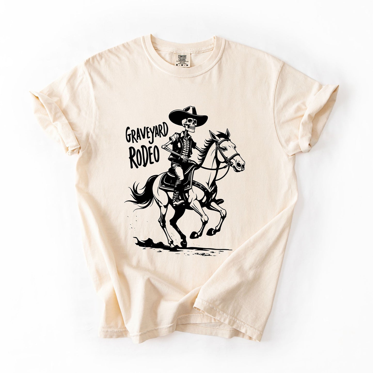 Halloween Cowboy Skeleton Comfort Colors T-Shirt Graveyard Rodeo
