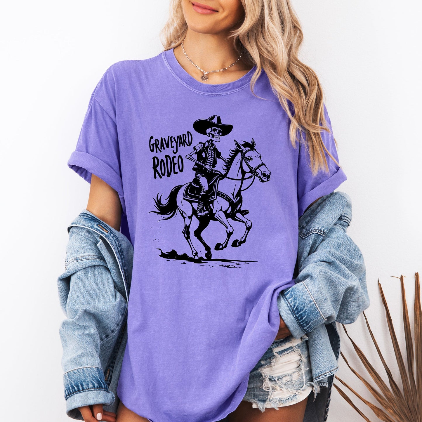 Halloween Cowboy Skeleton Comfort Colors T-Shirt Graveyard Rodeo