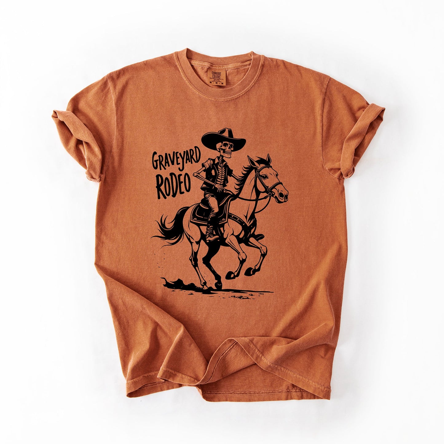 Halloween Cowboy Skeleton Comfort Colors T-Shirt Graveyard Rodeo