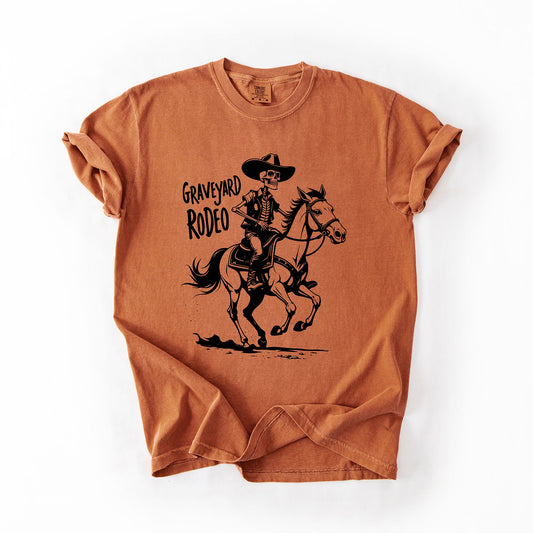 Halloween Cowboy Skeleton Comfort Colors T-Shirt Graveyard Rodeo