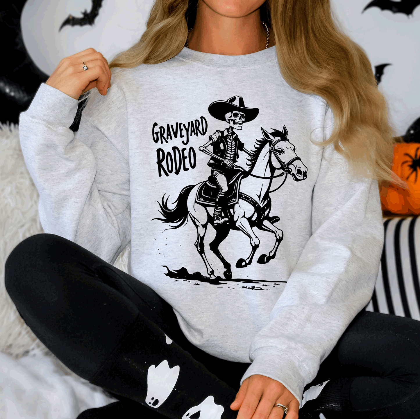 Graveyard Rodeo Cowboy Skeleton Halloween Sweatshirt Refinery Number One