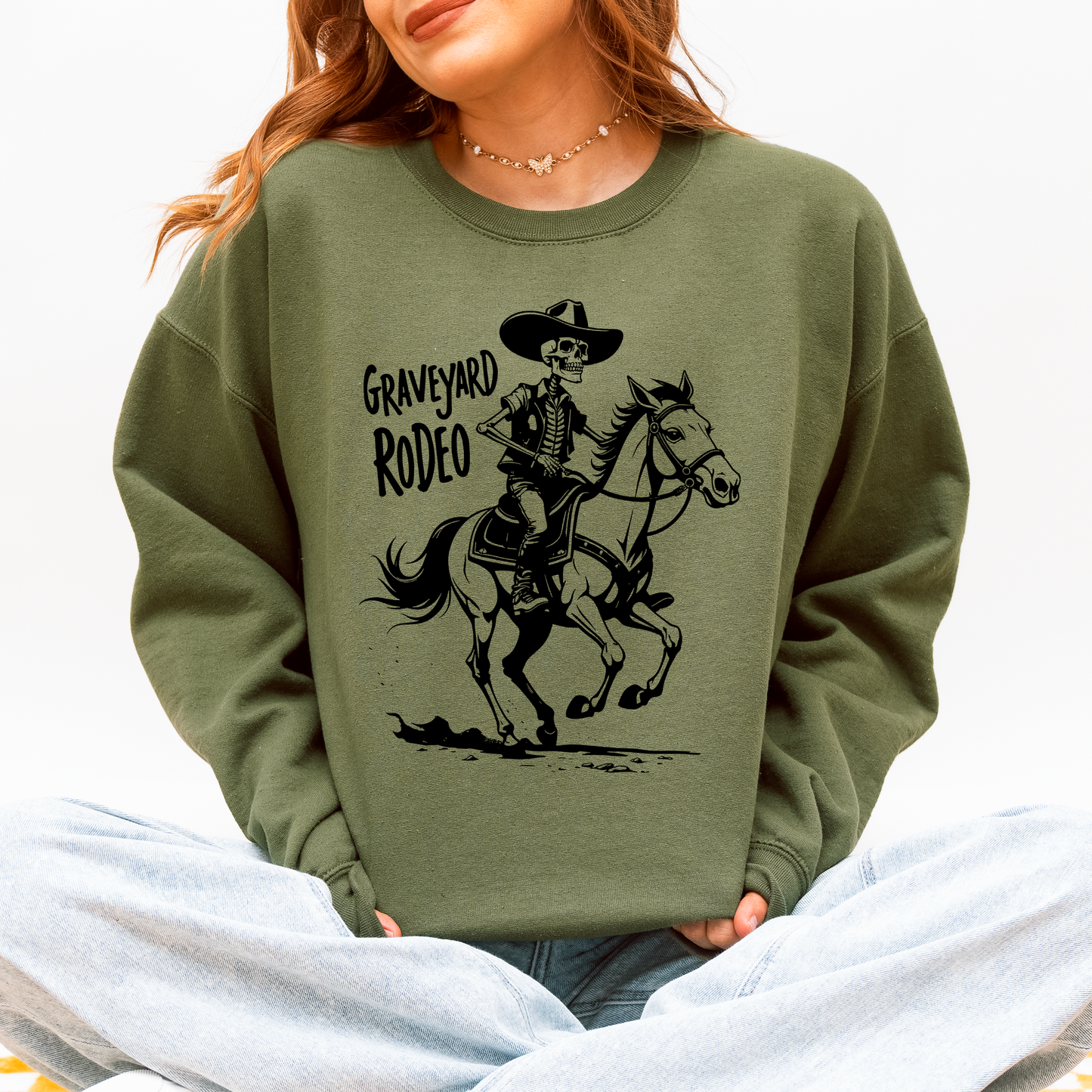 Graveyard Rodeo Cowboy Skeleton Halloween Sweatshirt Refinery Number One