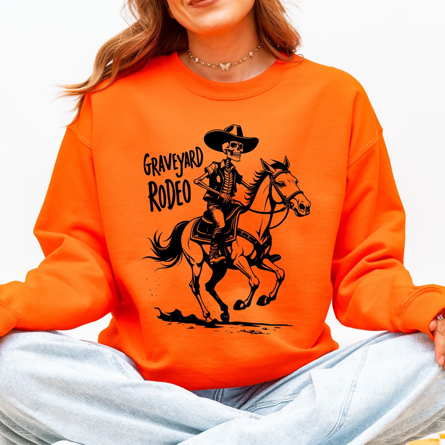 Graveyard Rodeo Cowboy Skeleton Halloween Sweatshirt Refinery Number One