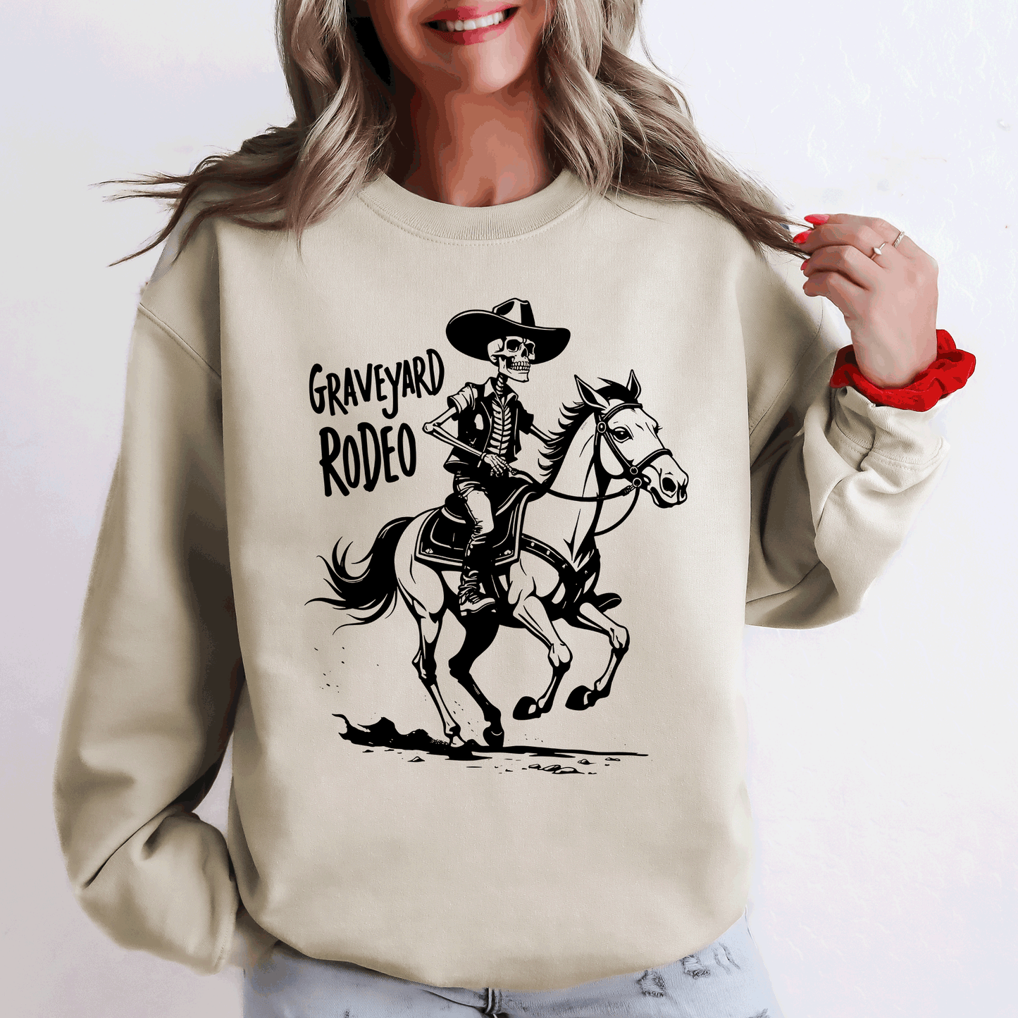 Graveyard Rodeo Cowboy Skeleton Halloween Sweatshirt Refinery Number One