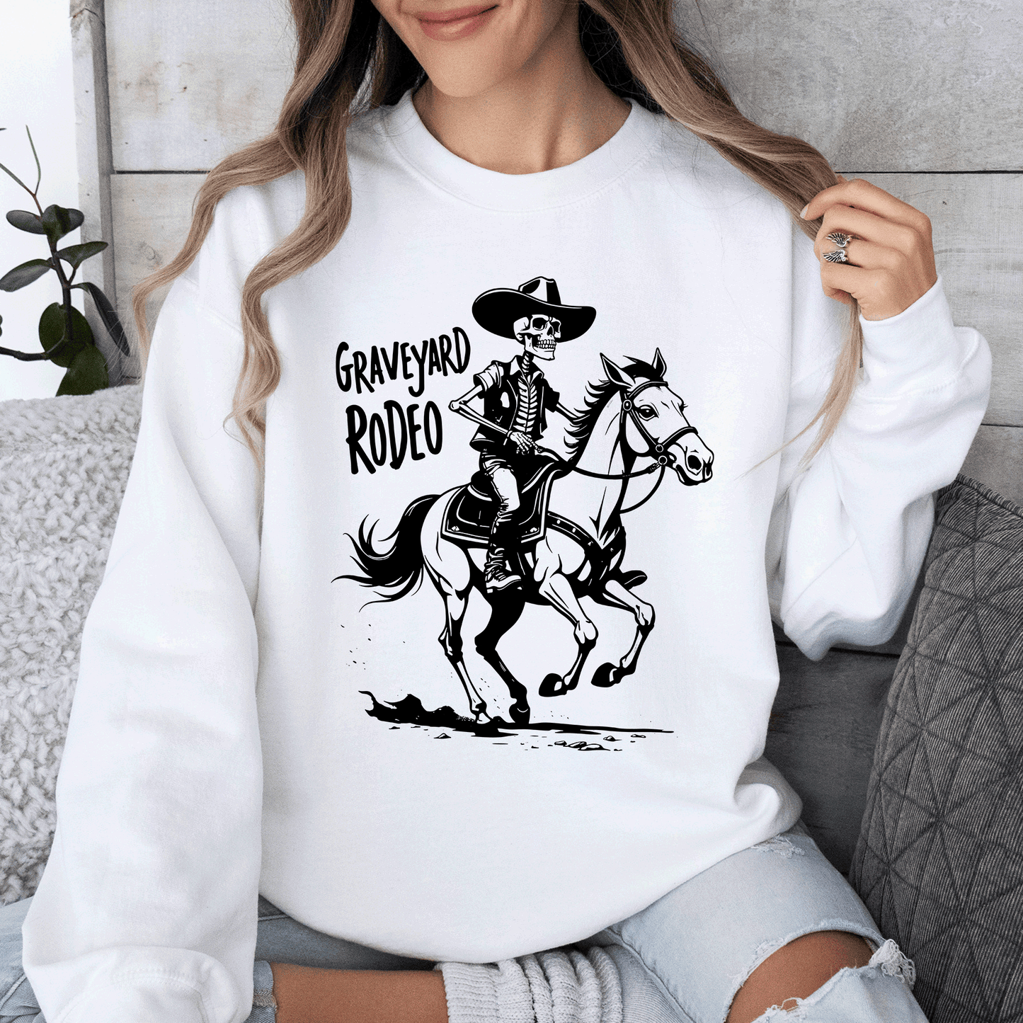 Graveyard Rodeo Cowboy Skeleton Halloween Sweatshirt Refinery Number One