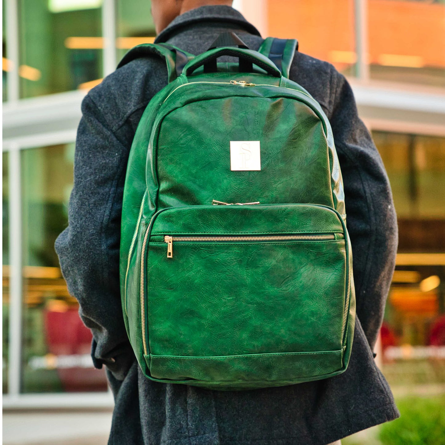 Emerald Green Leather Commuter Backpack and Duffle Bag Set